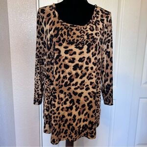 JM Collection Earth Tone Cheetah Animal Print‎ Blouse Size Large